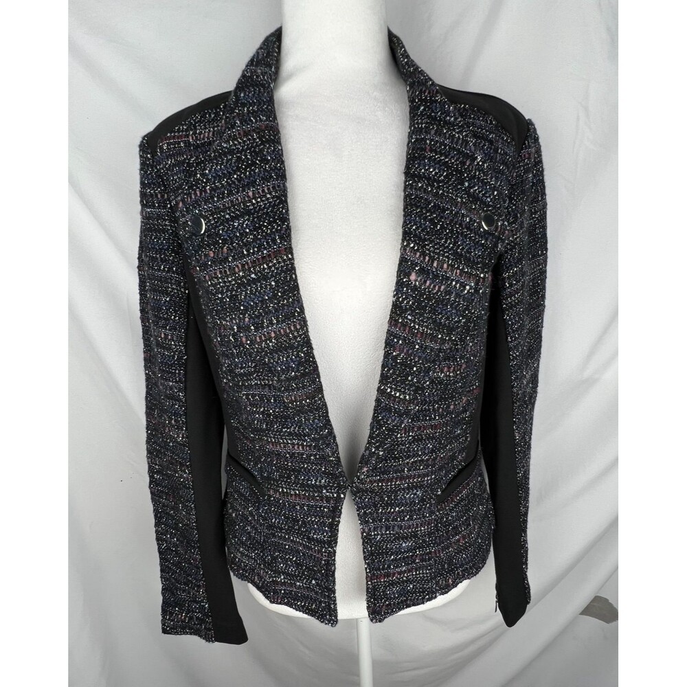 WHITE HOUSE BLACK MARKET Tweed Ponte Jacket 8 Classic Navy Metallic Blazer NWT